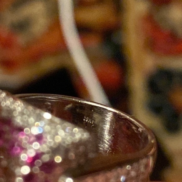 Magnificent 18kt white-Gold -Italian Gold With Diamonds and Pink Sapphire NEW - Picture 9 of 14